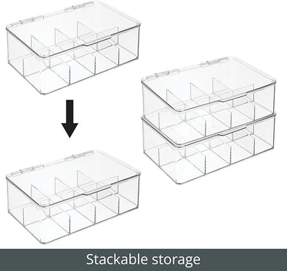 mDesign Plastic First Aid Kit Storage Box with Clear Top Lid for Bathroom, Kitchen, Cabinet, Closet, Drawer - Organizes Medicine, Ointments, Adhesive Bandages, Dental, 8 Divided Sections - Clear