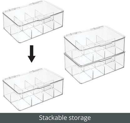 mDesign Plastic Divided First Aid Storage Box Kit with Hinge Lid for Bathroom, Kitchen, Cabinet, Closet - Organize Medicine, Ointments, Adhesive Bandages, Dental - 8 Sections, 2 Pack - Clear