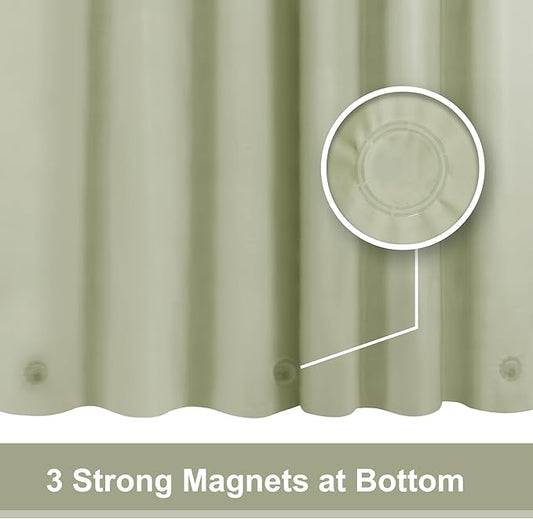 Sage Green Plastic Shower Curtain Liner - Premium PEVA Shower Liner BPA & PVC Free, No Chemical Smell, Lightweight Green Bath Curtain with 3 Magnets for Bathroom, 12 Metal Grommets - Sage