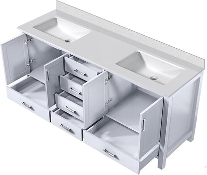 Jacques 72 in. W x 22 in. D White Double Bath Vanity and White Quartz Top