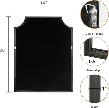WallBeyond Scalloped Wood Mirror for Wall Decor 16x20 Inch Black Small Bathroom Vanity Rectangle Mirror for Hallway Bedroom Living Room(Black)