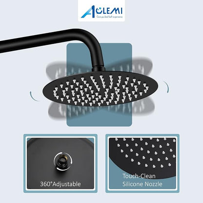 Aolemi Outdoor Shower SUS304 Outside Kit Handheld Tub Spout Matte Black | 8 Inch Head, Handheld Spray, Swivel Tub Faucet, Adjustable Height,Outside Exposed Shower Fixture,Single Handle,Wall Mount