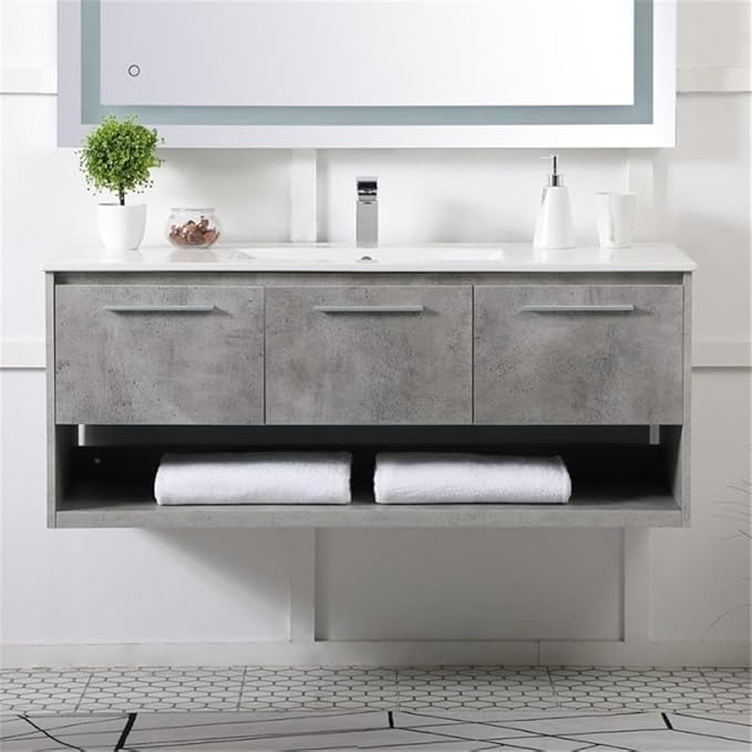 Elegant Decor Kasper 48" Single Porcelain Top Floating Bathroom Vanity in Gray