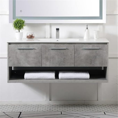 Elegant Decor Kasper 48" Single Porcelain Top Floating Bathroom Vanity in Gray