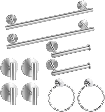 Brushed Nickel Bathroom Hardware Set 10 Pieces, Bathroom Towel Rack Holder Set Wall Mounted, SUS304 Stainless Steel Towel Bar Set - 16 Inch Towel Bar, Toilet Paper Holder, Towel Hooks, Towel Ring