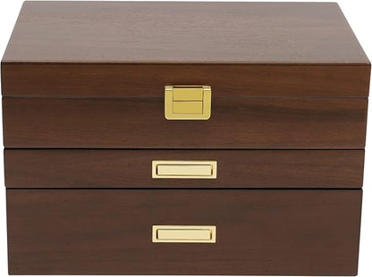 Wooden Jewelry Box for Women, 3 Layers Large Wooden Jewelry Organizer Box Watches Necklace Ring Storage Box for Women (Walnut 3 Layer)