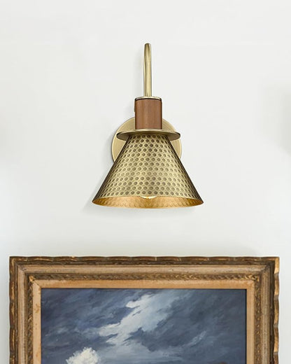 Barn Sconce Wall Lighting, HWH Gold Wall Sconces Indoor Wall Lights, 1-Light Vanity Wall Lamp for Bathroom Bedroom Bedside Kitchen, Hammered Metal Shade, Antique Brass Finish, 5HZG74B BG