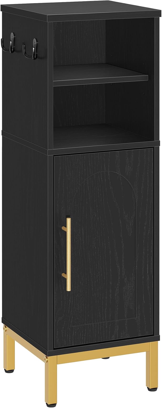 Bathroom Storage Cabinet, Corner Floor Cabinet with Door & Shelves, 2Hooks, Small Narrow Storage Organizer, Toilet Paper Cabinets for Small Space, Black SC06304GV1