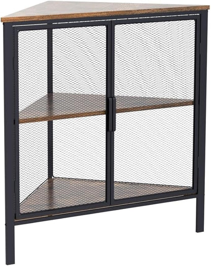VECELO Corner Cabinet with Two Doors and Shelves, Free-Standing Storage Organizer for Small Space in Living Room/Bedroom/Kitchen, Brown and Black