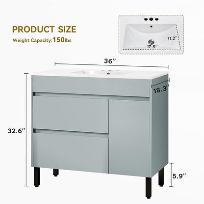 YITAHOME 36 Inch Bathroom Vanity with Sink | Bathroom Cabinet Vanity for Media Space, Freestanding Storage Bathroom Vanity with 1 Soft Closing Cabinet & 2 Drawers