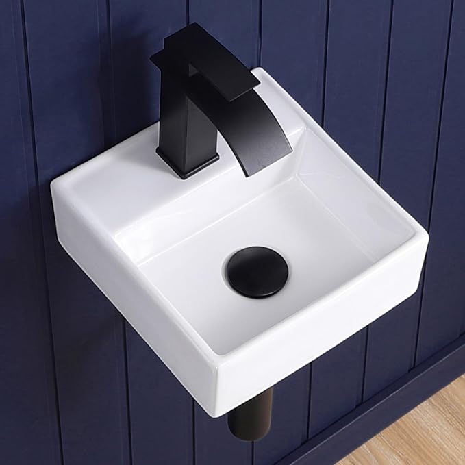 Small Wall Mount Bathroom Vessel Sink 11"x12" Bathroom Sink White | Wall Mounted Rectangular Wall Hung Mini Porcelain Ceramic Floating Tiny Sink RV Sinks