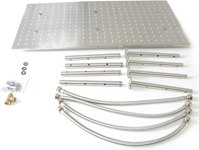 2-Functions Luxury High Pressure Rain Shower Head, 16"x32" Large Ceiling Full Body Shower Head with Silicone Nozzles Rectangle Mist Showerhead, Brushed Nickel Finish