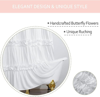 Homechoice Decor White Shower Curtain 2 Pack, 72" W x 72" L x 2 Panels | Double Panels for Easy Access, Soft Brushed Texture, Elegant Ruffle Design, Hotel-Style Bathroom Décor (LQ-44)