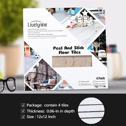 Livelynine Floor Tiles Peel and Stick Waterproof Vinyl Flooring Sheet Earthy Stick on Floor Tile Bathroom Flooring Tiles Sticky Laminate Farmhouse Neutral Kitchen 12x12 4-Pack Tan Beige Marble Brown