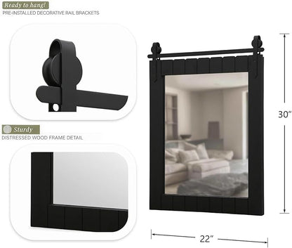 Besdomus Bathroom Black Farmhouse Mirror: 22"x30" Barn Door Solid Cedar Wood Frame Vanity Mirror - Wall Mounted Mirror Entryway/Bathroom/Living Room - Rustic Wall Decor for Housewife