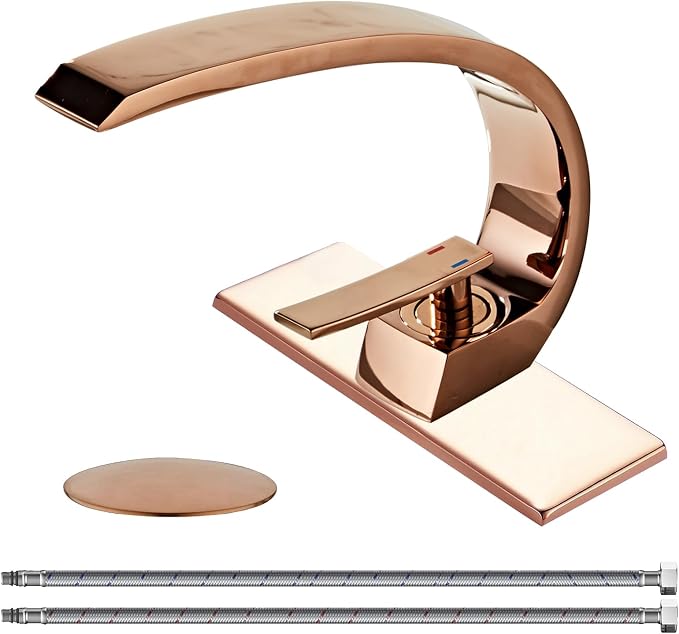 Rose Gold Bathroom Sink Faucet, Unique Design and Pop Up Drain