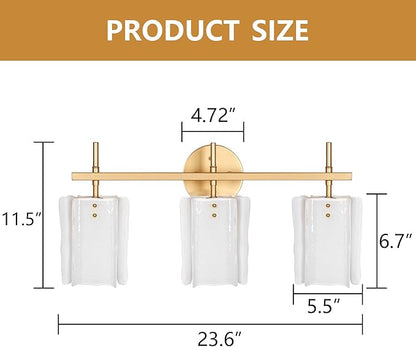 3-Light Milk Glass Bathroom Vanity Light, Gold Bathroom Light Fixture Over Mirror, Modern Vintage Vanity Lights for Bathroom, Mirror Cabinets, Powder Room, Living Room, 23.6" L
