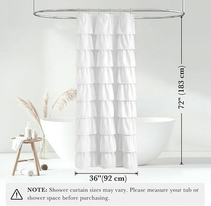 Seasonwood Small White Ruffle Shower Curtain Farmhouse Vintage Handcrafted Rustic Decorative Fabric Shower Curtains for Bathroom, 36" x 72"