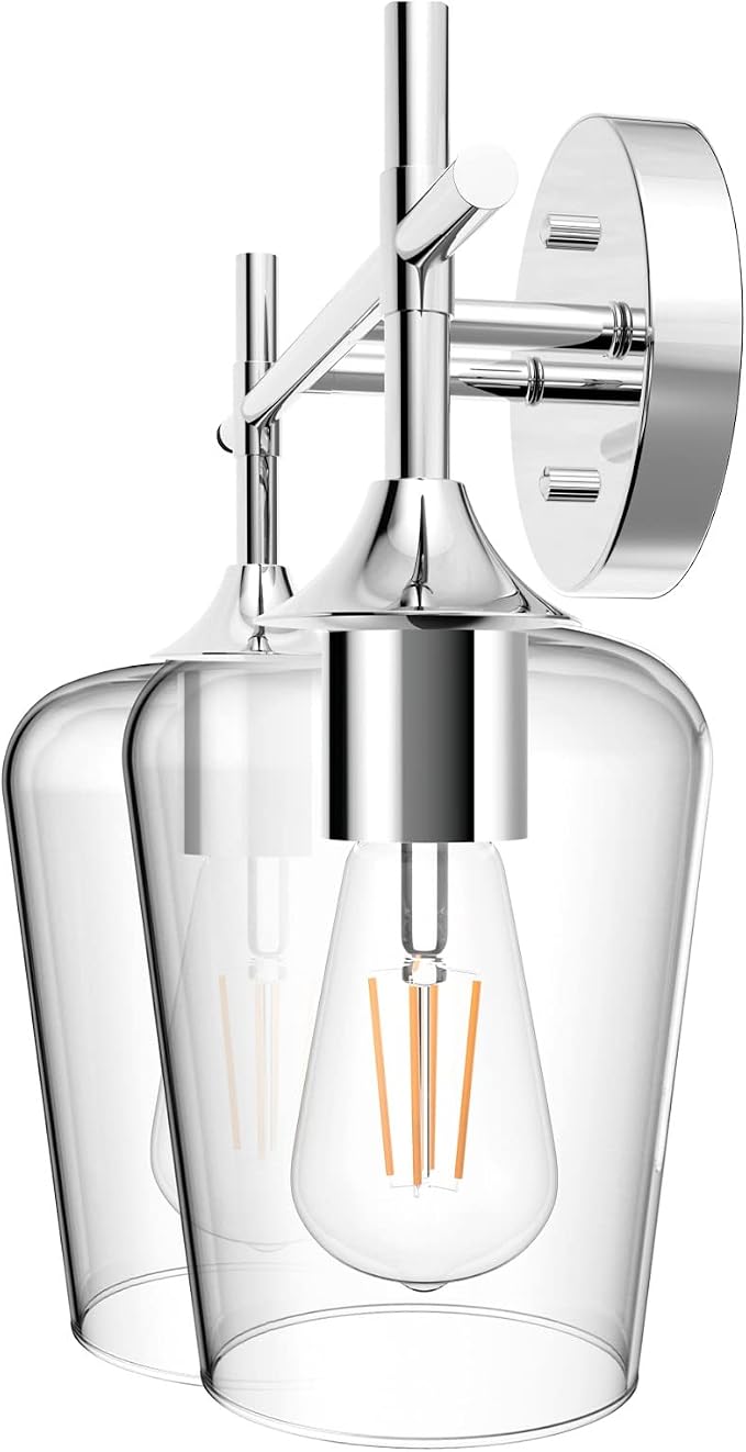 Ralbay Chrome Bathroom Light Fixtures 2-Lights with Clear Glass Modern Wall Mount Lighting Industrial Farmhouse Bathroom Vanity Lights Wall Sconce Chrome