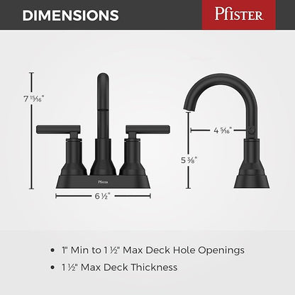 Pfister Capistrano Bathroom Sink Faucet, 4-Inch Centerset, 2-Handle, 3-Hole, NSF Certified, Spot Defense Matte Black Finish, LF048CSOSDB