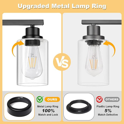 Unicozin Modern Black Bathroom Light Fixtures, 4-Light Vanity Lights Over Mirror with E26 LED Bulbs Included, Wall Sconce with Clear Glass Shades for Living Room Bedroom Hallway Kitchen