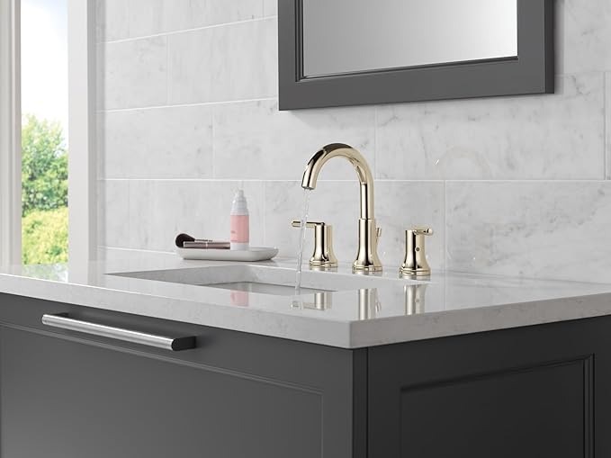 Delta Trinsic Polished Nickel Bathroom Faucet 3 Hole, 8 Inch Widespread Bathroom Sink Faucet for Vanity, Metal Push-Pop Drain Assembly, Polished Nickel 3559-PNMPU-DST