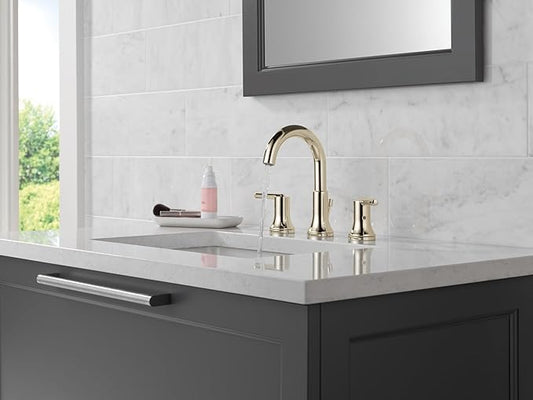 Delta Trinsic Polished Nickel Bathroom Faucet 3 Hole, 8 Inch Widespread Bathroom Sink Faucet for Vanity, Metal Push-Pop Drain Assembly, Polished Nickel 3559-PNMPU-DST