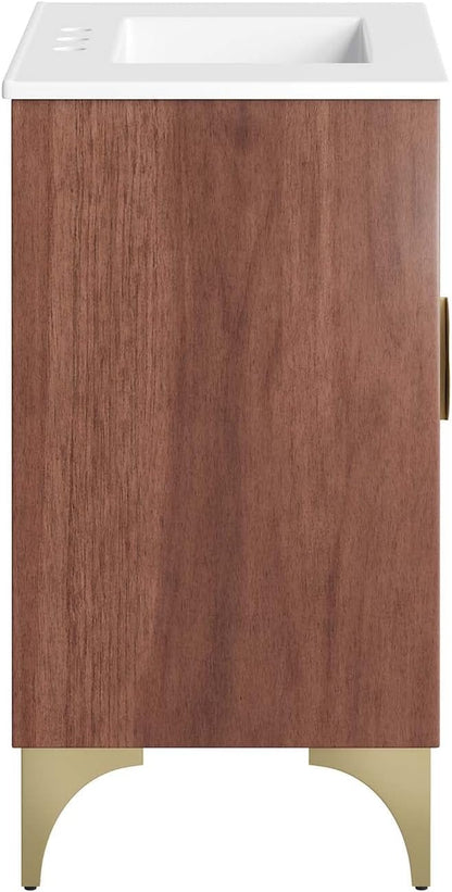 Modway Daylight Bathroom Vanity Cabinet with Ceramic Sink Basin, 30 Inch, White Walnut