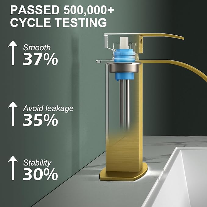 Hoimpro Brushed Gold Waterfall Spout Single Hole Bathroom Faucet, Stainless Steel Single Lever Bathroom Vanity Sink Faucet with Drain, cUPC Hose and Deck Plate