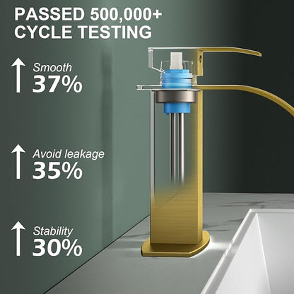 Hoimpro Brushed Gold Waterfall Spout Single Hole Bathroom Faucet, Stainless Steel Single Lever Bathroom Vanity Sink Faucet with Drain, cUPC Hose and Deck Plate