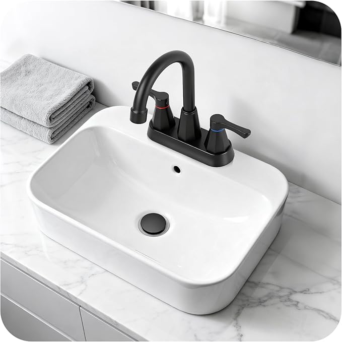 Black Bathroom Faucet 3 Hole, 4 Inch 2-Handle Centerset Bathroom Sink Faucet, Faucet for Bathroom Sink 360° Swivel Bathroom Faucets RV Lavatory Vanity Faucet with Pop-up Drain