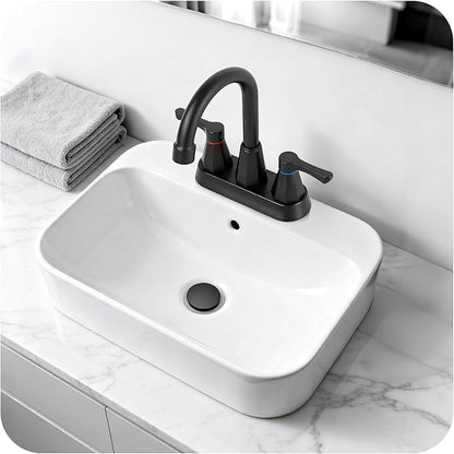 Black Bathroom Faucet 3 Hole, 4 Inch 2-Handle Centerset Bathroom Sink Faucet, Faucet for Bathroom Sink 360° Swivel Bathroom Faucets RV Lavatory Vanity Faucet with Pop-up Drain