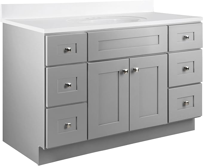 Design House Brookings Bathroom Vanity, 48", Gray | Adjustable Shelves, Freestanding, Contemporary/Modern, Wood, Bath, 215772