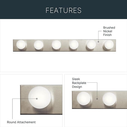 Kichler 36" Bath Bar Vanity Light in Brushed Nickel, 6-Light Traditional Bathroom Light, (36" L x 4.25" H), 626NI