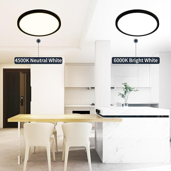 16 Inch Flush Mount Ceiling Light, 28W Dimmable LED Fixture 2800LM, 3000K/4500K/6000K Adjustable, Round Ceiling Lamp for Bedroom, Kitchen, Living Room, Dining Room, Bathroom, Black