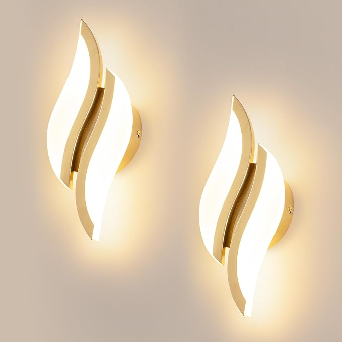 CANEOE Modern LED Wall Sconce 6000K Black Indoor Wall Light Fixtures Acrylic Wall Sconce Lighting for Living Room Bedroom Bedside Bathroom Hallway Stairway Wall Lamp (Gold, 2 Packs, 3000K)