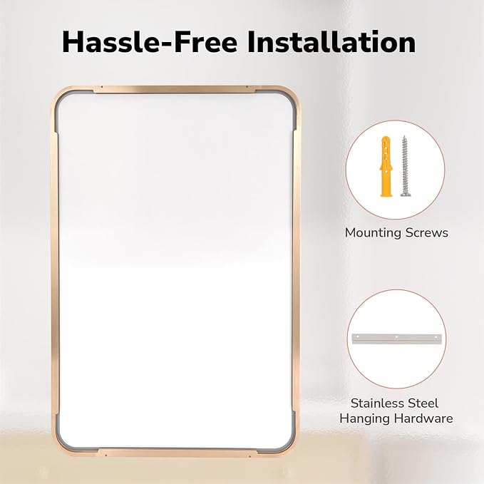 Gold Bathroom Mirrors for Over Sink 24"x36" 2 Pack | Brushed Champagne Brass Gold Vanity Mirror for Wall, Aluminum Frame, Anti-Rust, Tempered Glass