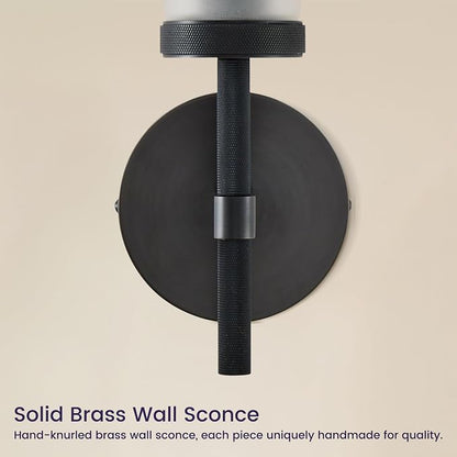 15" Hardwired Frosted Glass Bathroom Wall Sconces, Handmade Knurled Black Wall Light Fixture,Modern Vanity Lights, for Living Room,Hallway, Bedroom,Mirror, Indoor Sconces