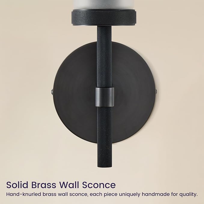 15" Hardwired Frosted Glass 2 PC Bathroom Wall Sconces, Handmade Knurled Black Wall Light Fixture,Modern Vanity Lights, for Living Room,Hallway, Bedroom,Mirror, Indoor Sconces
