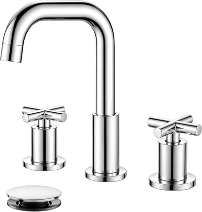 gotonovo Widespread 8 inch 3 Hole Bathroom Sink Faucet Polished Chrome | 2 Cross Handle Bathroom Faucet,SUS304,360° Swivel Spout,24’’ cUPC Hose,Pop Up Drain,6-16’’ Vanity,Sink,Lavatory,Basin,RV