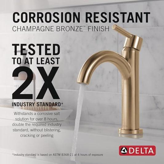 Delta Nicoli Brushed Gold Bathroom Faucet 1 Hole, Single Hole Bathroom Sink Faucet for Vanity, Push-Pop Drain Assembly, Champagne Bronze 15749LF-CZ
