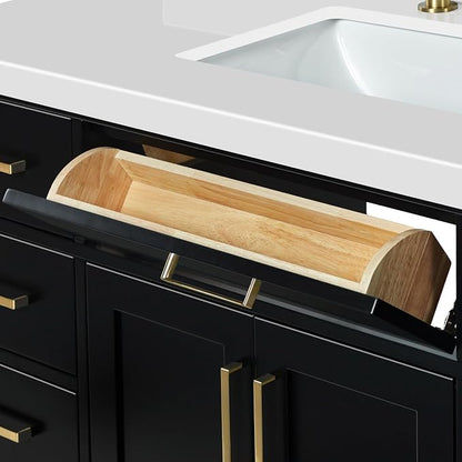 ARIEL Hepburn 60-inch Bathroom Vanity with Sink,Solid Wood, 1.5-inch Pure White Quartz Countertop & Backsplash, Single Rectangular Porcelain Sink, 2 Soft Closing Doors, 9 Dovetail Drawers, Black