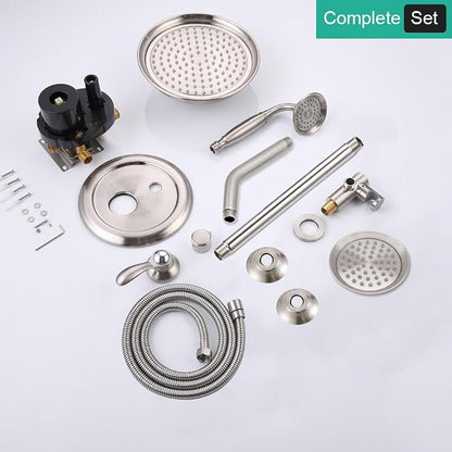 Dual Rain Shower Head System with Handheld Antique Faucet Set | Brushed Nickel Finish, Multi-layer Plating, Vintage Rainfall, 3 Way Diverter Brass Valve with Trim Kit, Easy Install