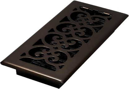 Decor Grates Metal Scroll Decorative Air Vent Cover 4x10 Floor Register – Adjustable Control Lever – AC Floor Vent Covers for Home Floor Vents – Fits 4 x 10 Inch Opening – Rubbed Bronze (SPH410-RB)