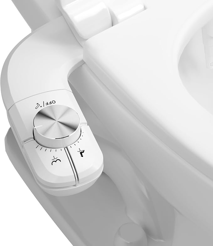 hansrapo Slim Bidet Attachment for Toilet, Dual Nozzle Fresh Water Bidet with Preset Water Pressure Control, Metal-Finish Dial Adjustment, Self-Cleaning, Quick-Release Non-Electric Bidet Attachment | Preset Water Pressure, Self-Cleaning button, one qui...