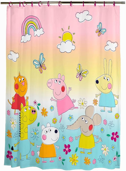 Peppa Pig 13-Piece Shower Curtain Set, 72 x 72 Inch Fabric Curtain with Hooks, Bathroom Decor, Machine Washable, (100% Officially Licensed Product) by Franco Collectibles