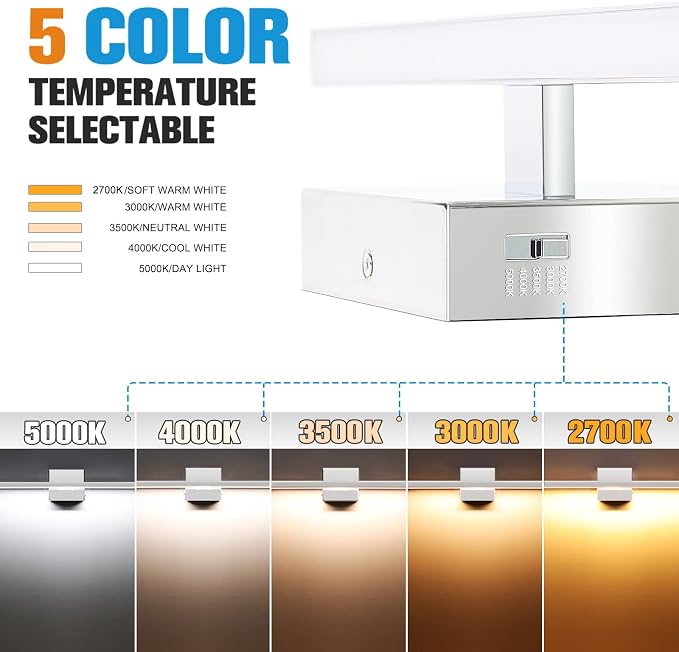 VOLISUN Modern Over Mirror Chrome Bar Vanity Light - Dimmable 5CCT LED Fixture, 39.4 inch, 24W - ETL Certificated