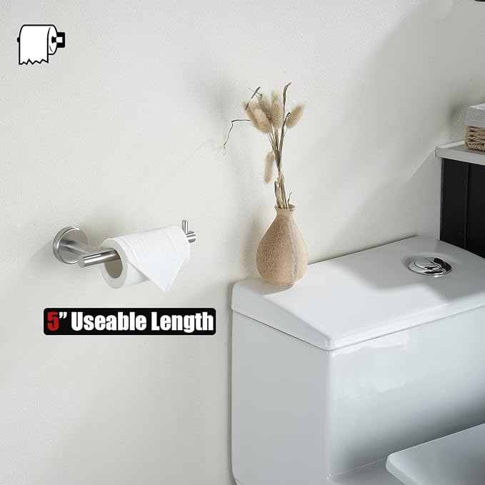 JQK Bath Hardware Towel Bar Accessory Set, 5-Piece Bathroom Accessories Fixtures Set Brushed Finished Wall Mount Includes 24" Towel Bar, 9" Hand Towel Bar, Toilet Paper Holder, Robe Hook x2, BAS105-BN