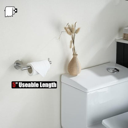 JQK Bath Hardware Towel Bar Accessory Set, 5-Piece Bathroom Accessories Fixtures Set Brushed Finished Wall Mount Includes 24" Towel Bar, 9" Hand Towel Bar, Toilet Paper Holder, Robe Hook x2, BAS105-BN