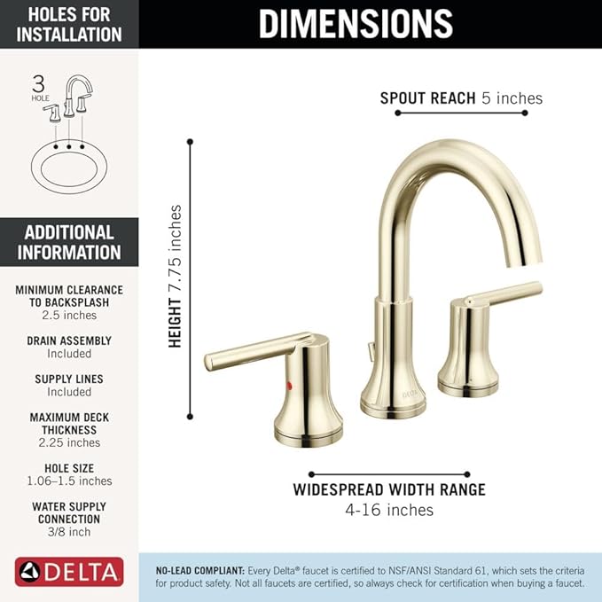 Delta Trinsic Polished Nickel Bathroom Faucet 3 Hole, 8 Inch Widespread Bathroom Sink Faucet for Vanity, Metal Push-Pop Drain Assembly, Polished Nickel 3559-PNMPU-DST